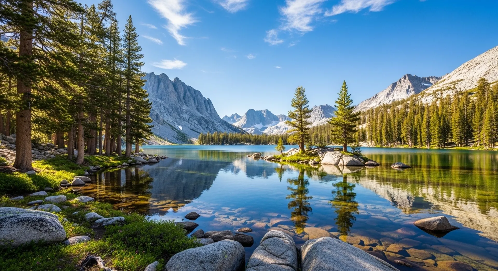 Lake Alpine near Bear Valley in Alpine County California with blue water, pine forest, and mountain scenery
