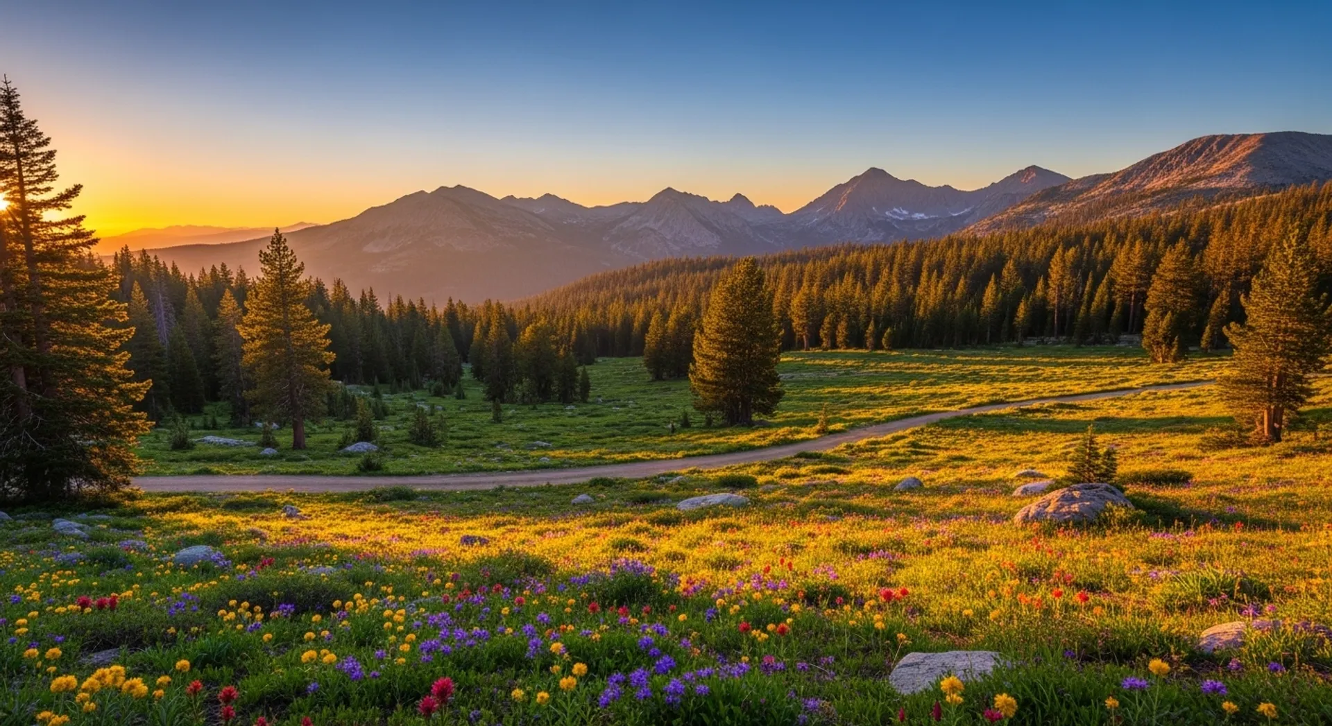 Scenic road near Markleeville in Alpine County California with meadow, pine trees, and mountain views