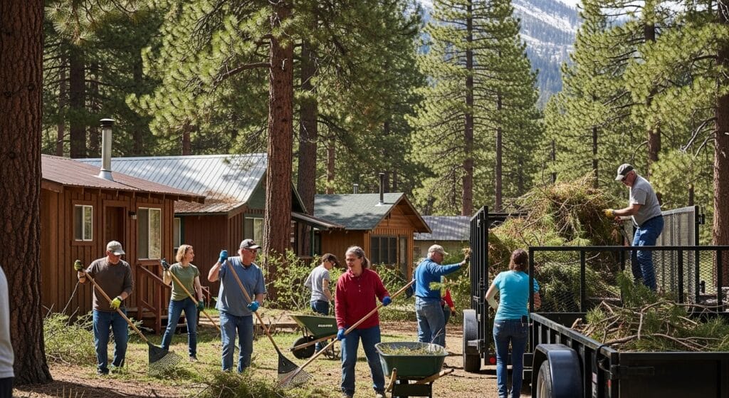 Alpine County spring cleanup with residents clearing green waste