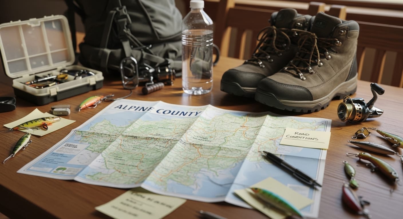 Planning an Alpine County outdoor recreation trip with maps and gear