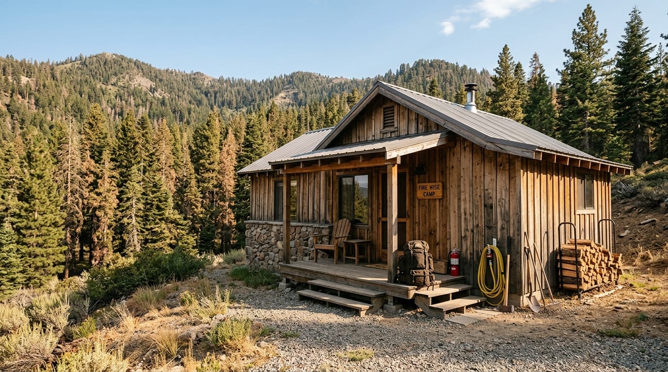 Alpine County wildfire readiness with defensible space around a mountain cabin