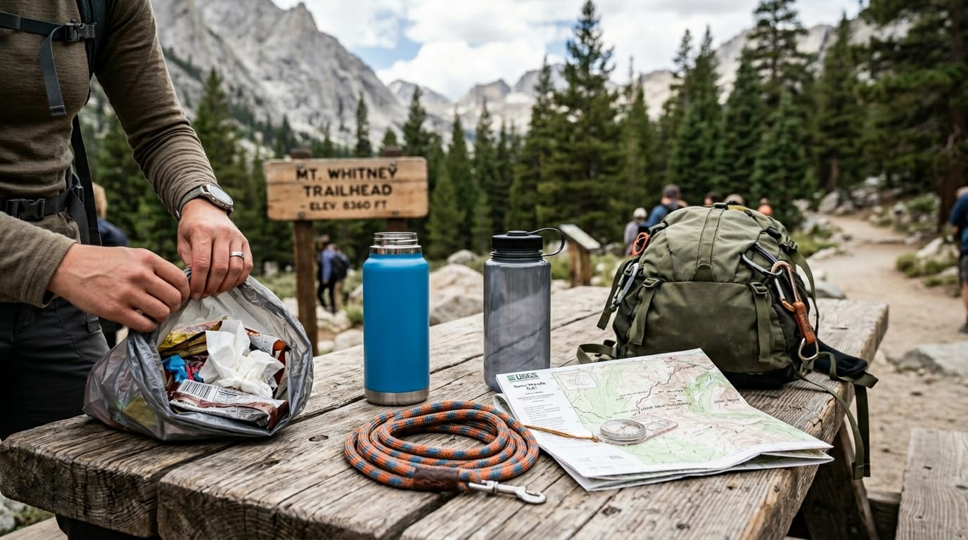 Hikers packing out trash and preparing for responsible Alpine County recreation