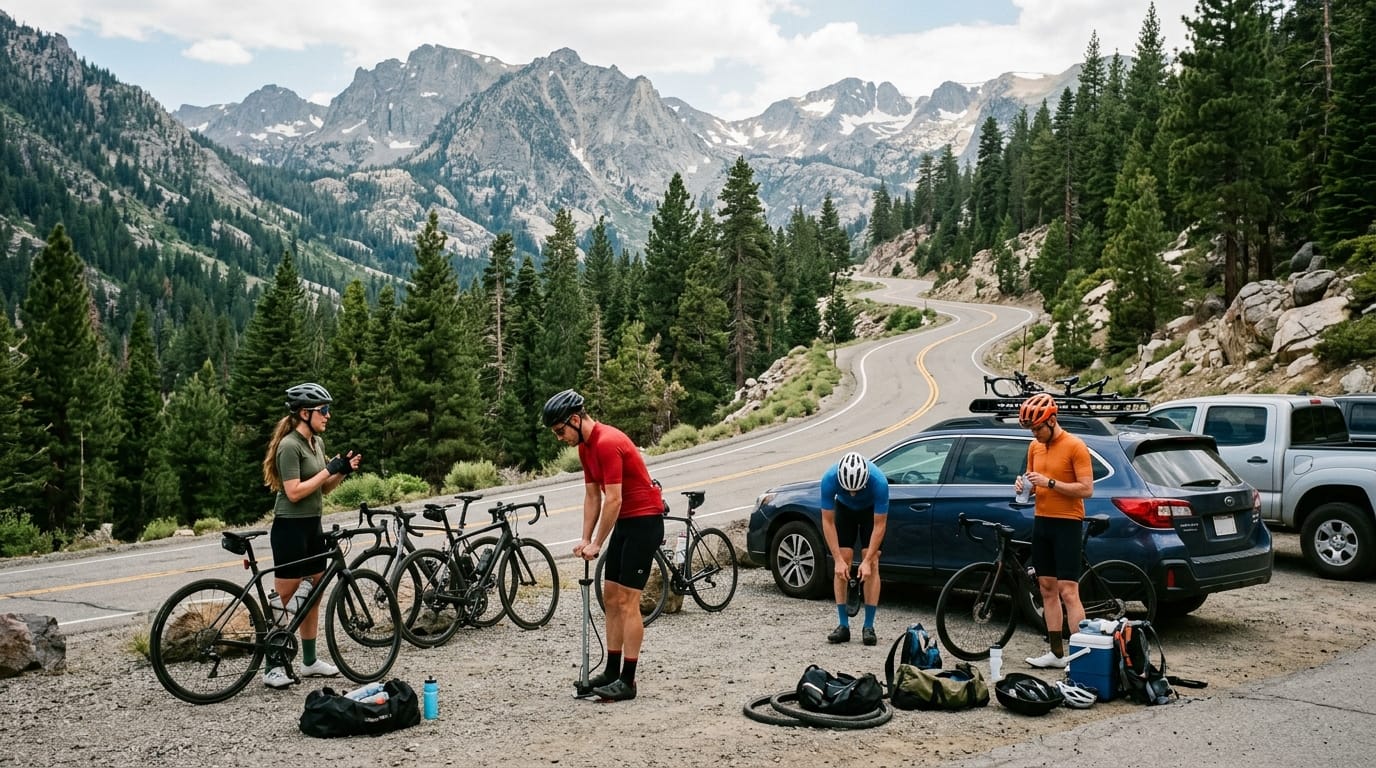 Cyclists preparing for Death Ride 2026 in Alpine County California