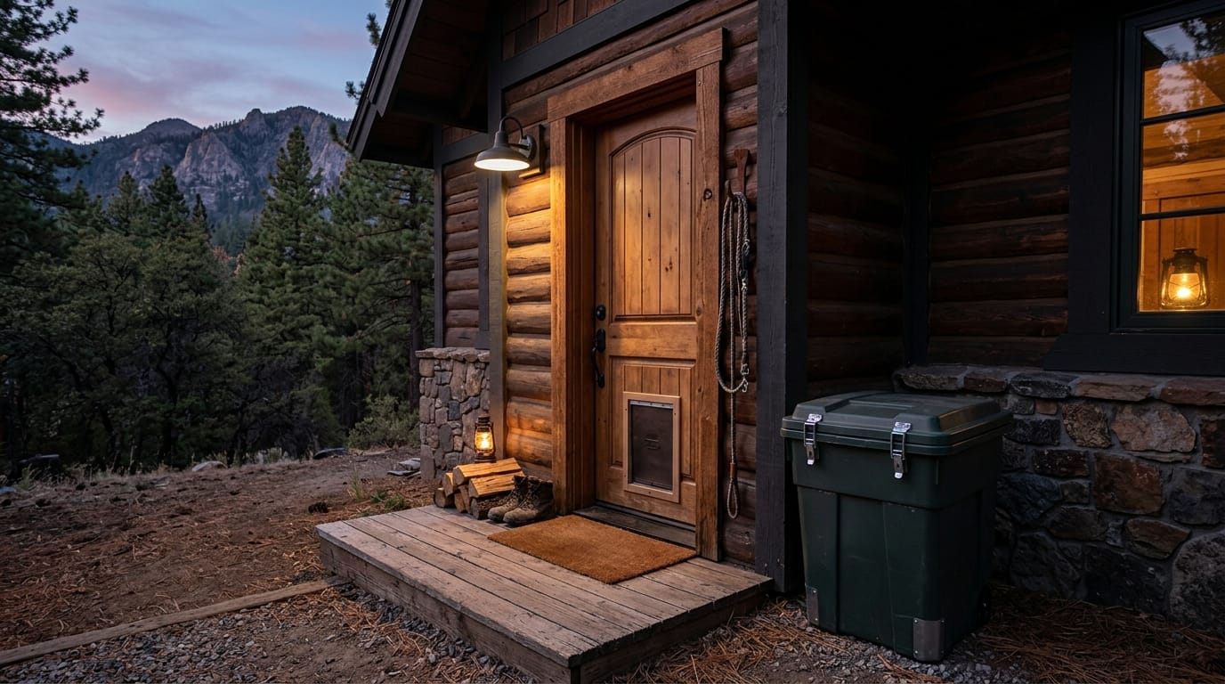Secured cabin and pet area for mountain lion safety in Alpine County