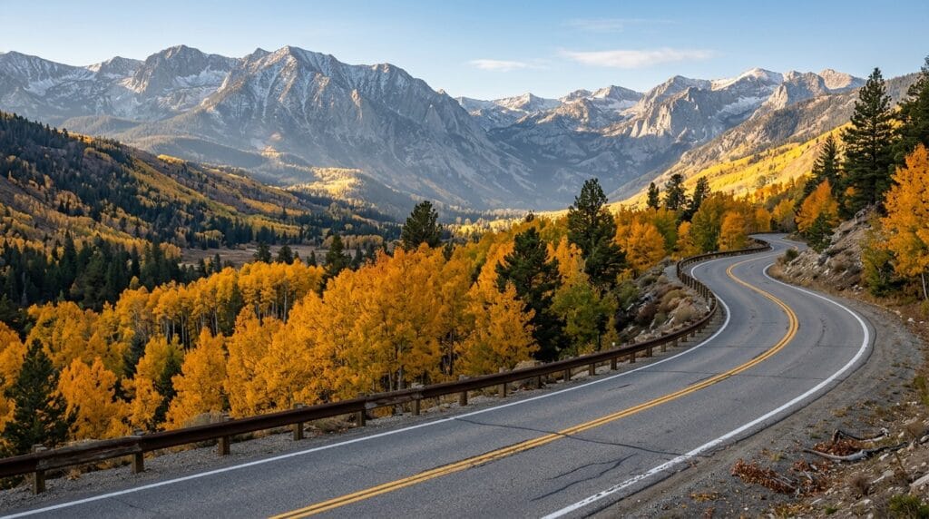 Alpine County fall road closures 2026 travel guide featuring a scenic Sierra Nevada mountain highway
