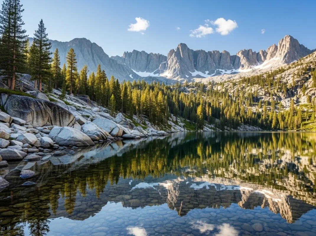 Bear Valley and Lake Alpine in Alpine County California with alpine lake, pine forest, and mountain scenery